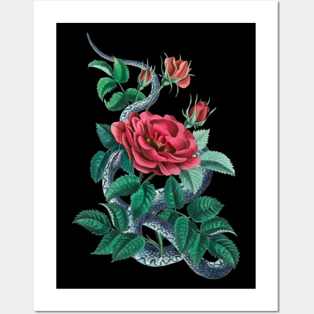 Red rose and blue snake Wall Art by CatyArte